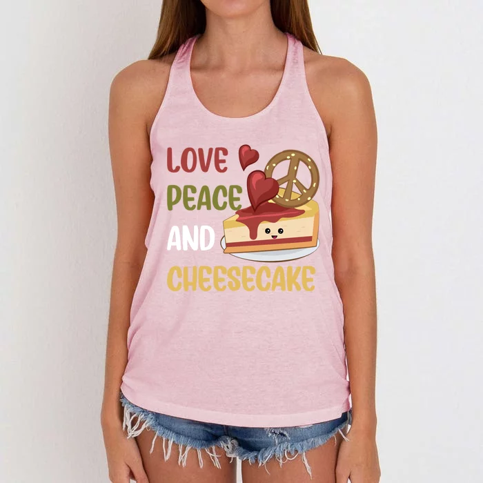 Love Peace And Cheesecake Day Cute Cheese Cake Dessert Gift Women's Knotted Racerback Tank