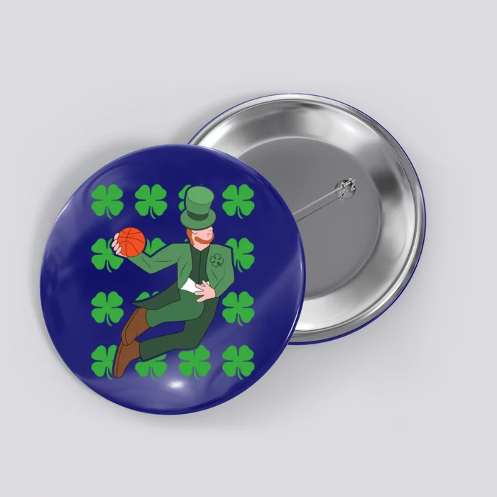 Leprechaun Playing Basketball Funny St Patricks Day Gift Button