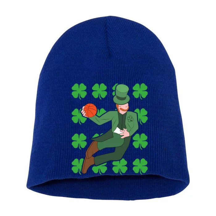 Leprechaun Playing Basketball Funny St Patricks Day Gift Short Acrylic Beanie