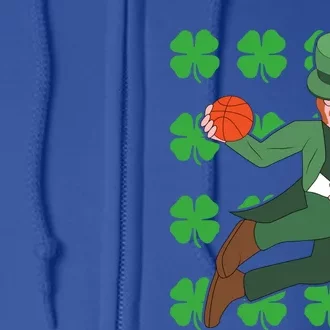 Leprechaun Playing Basketball Funny St Patricks Day Gift Full Zip Hoodie