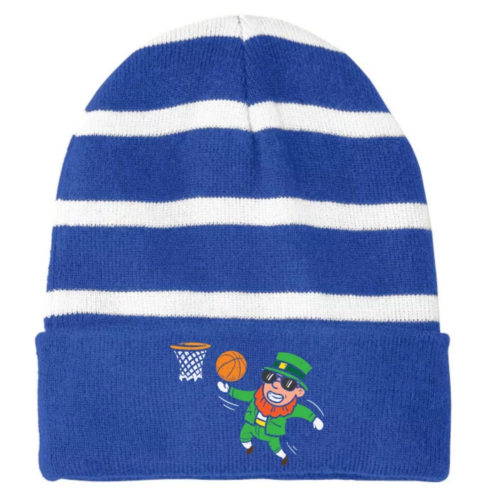 Leprechaun Playing Basketball St Patricks Day Gift Striped Beanie with Solid Band