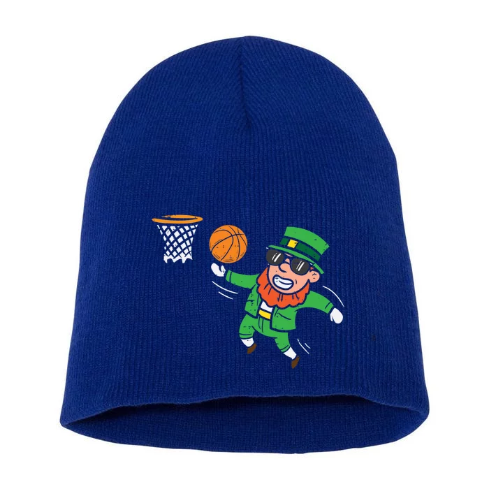 Leprechaun Playing Basketball St Patricks Day Gift Short Acrylic Beanie