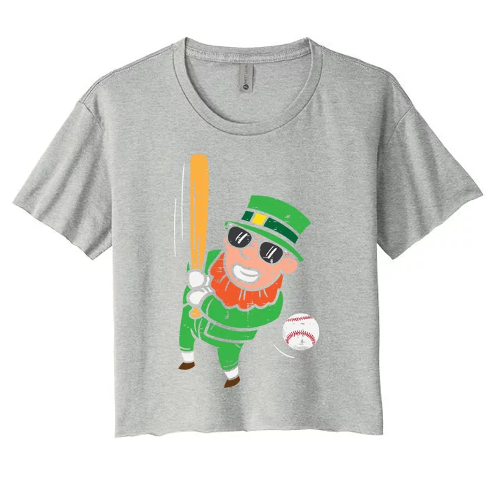 Leprechaun Playing Baseball St Patricks Day Gift Women's Crop Top Tee