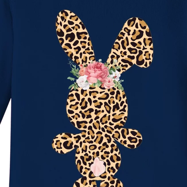 Leopard Print Bunny Flowers Happy Easter Day Gift Baby Long Sleeve Bodysuit