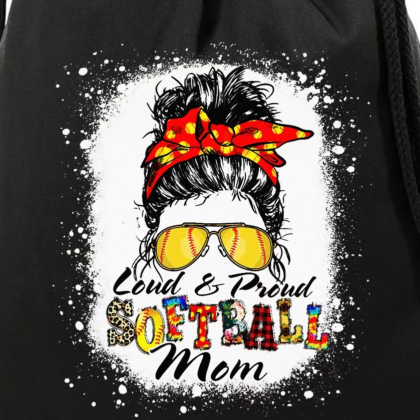 Loud & Proud Bleached Softball Mom Messy Bun Hair Leopard Drawstring Bag