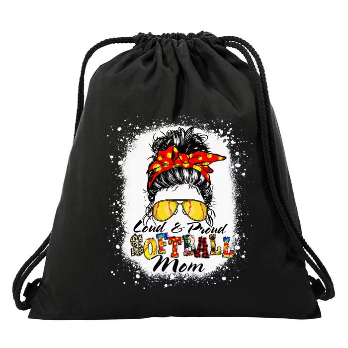 Loud & Proud Bleached Softball Mom Messy Bun Hair Leopard Drawstring Bag