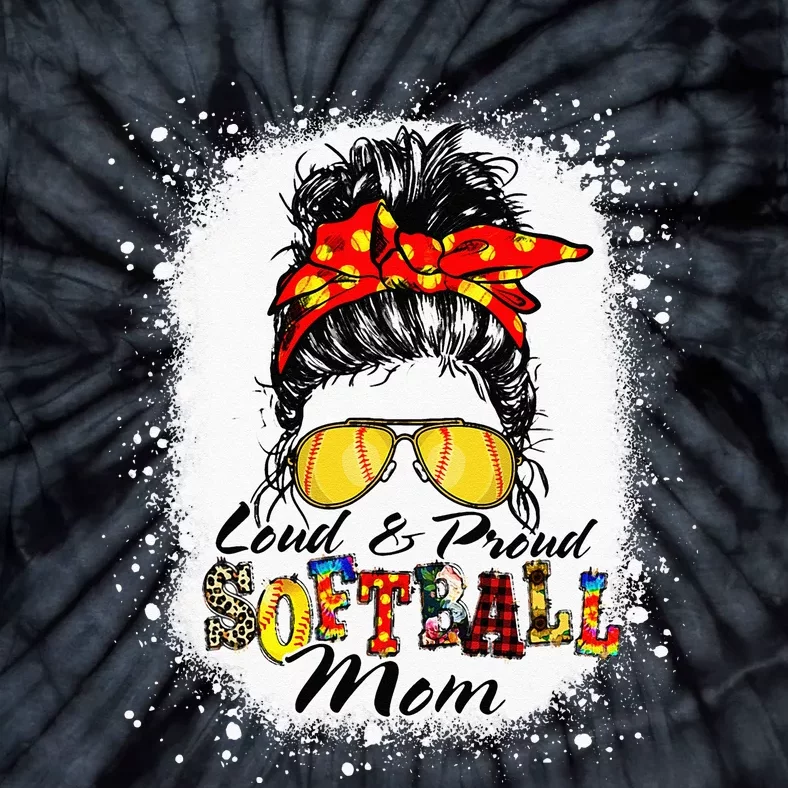 Loud & Proud Bleached Softball Mom Messy Bun Hair Leopard Tie-Dye T-Shirt