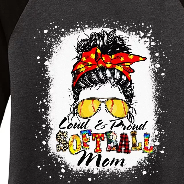 Loud & Proud Bleached Softball Mom Messy Bun Hair Leopard Women's Tri-Blend 3/4-Sleeve Raglan Shirt