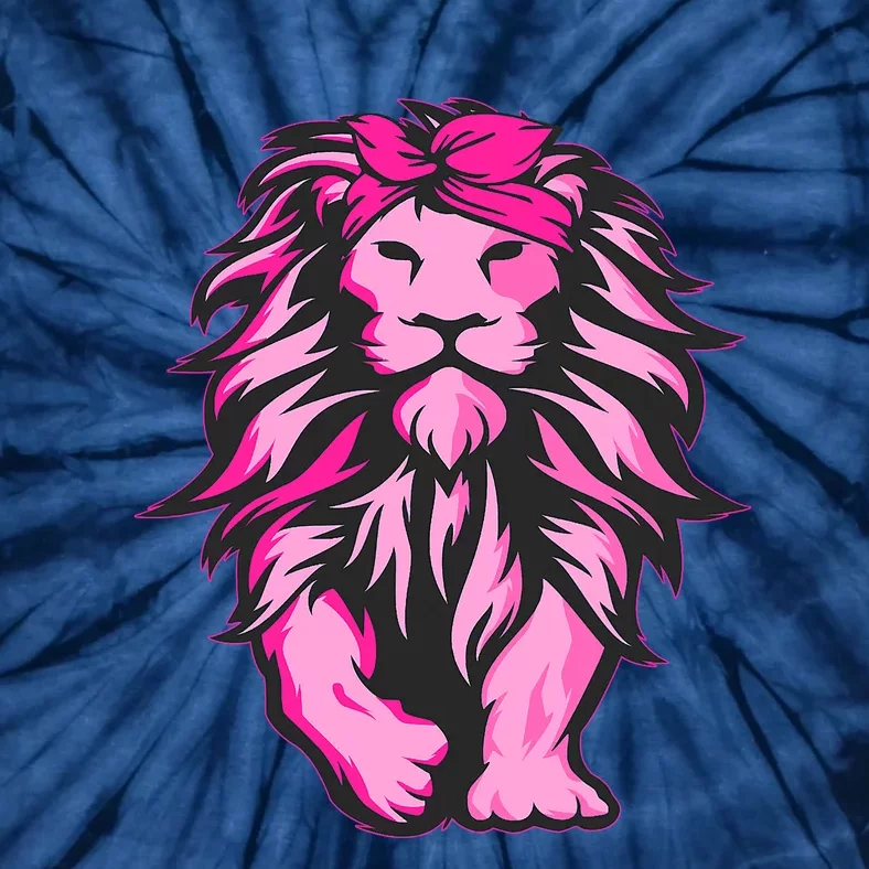 Lion Pink Bandana Breast Cancer Awareness Survivor Warrior Tie-Dye T-Shirt