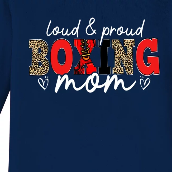 Loud Proud Boxing Mom Leopard Mama Mommy Mother's Day Gift Baby Long Sleeve Bodysuit