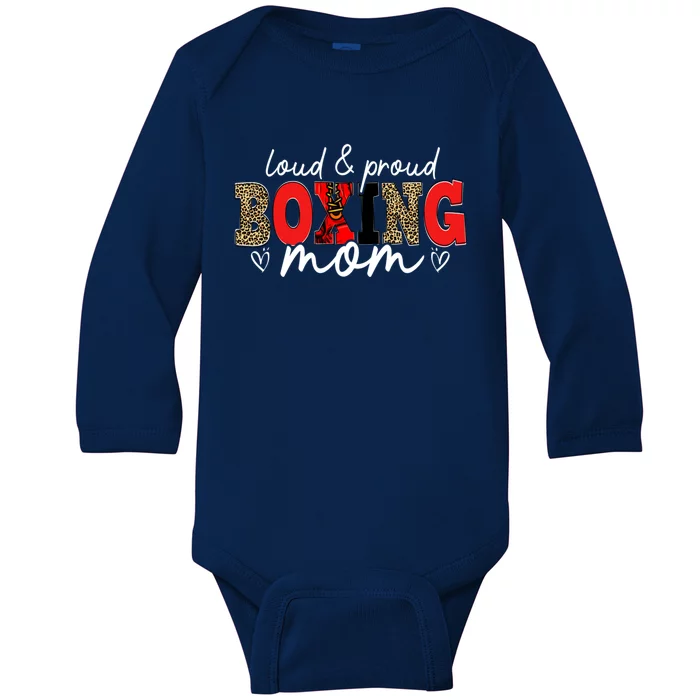 Loud Proud Boxing Mom Leopard Mama Mommy Mother's Day Gift Baby Long Sleeve Bodysuit