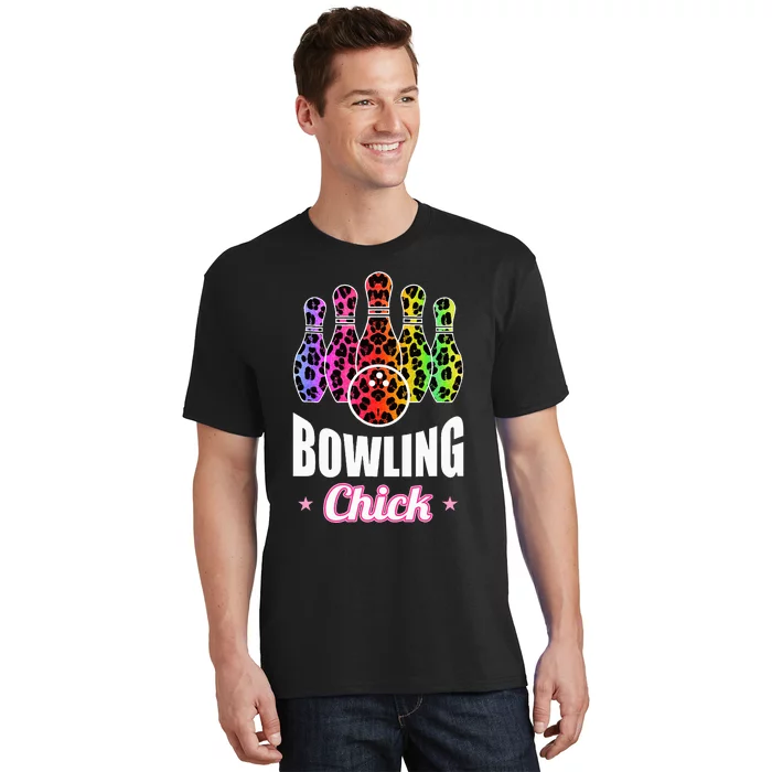 Leopard Print Bowler Chick Bowling Ball Art T-Shirt