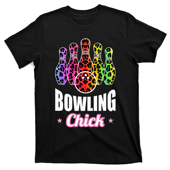 Leopard Print Bowler Chick Bowling Ball Art T-Shirt