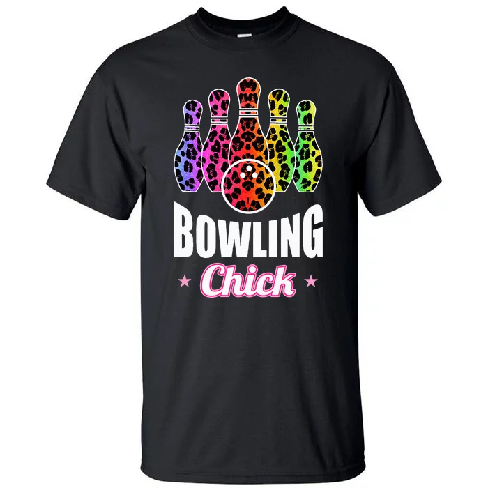 Leopard Print Bowler Chick Bowling Ball Art Tall T-Shirt