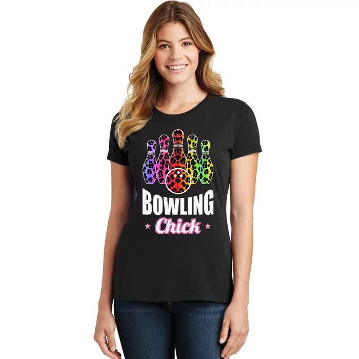 Leopard Print Bowler Chick Bowling Ball Art Women's T-Shirt