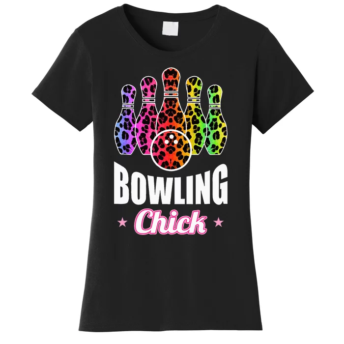 Leopard Print Bowler Chick Bowling Ball Art Women's T-Shirt