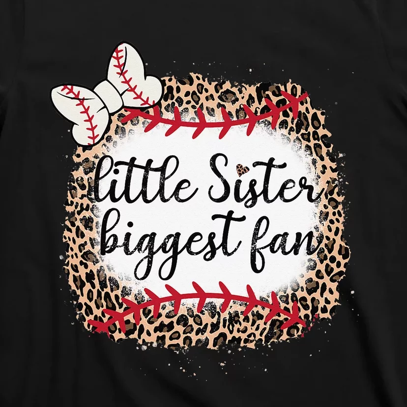 Leopard Print Baseball Little Sister Biggest Fan Ball Mom T-Shirt