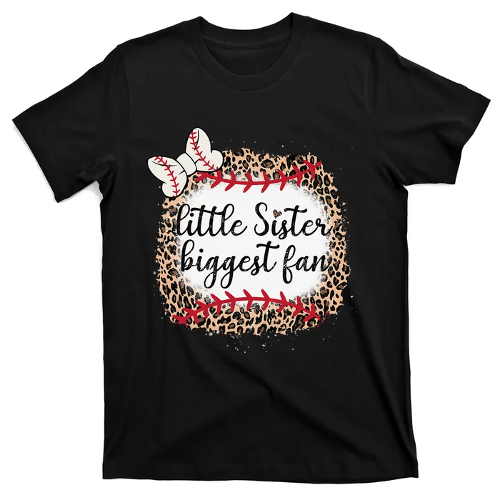 Leopard Print Baseball Little Sister Biggest Fan Ball Mom T-Shirt