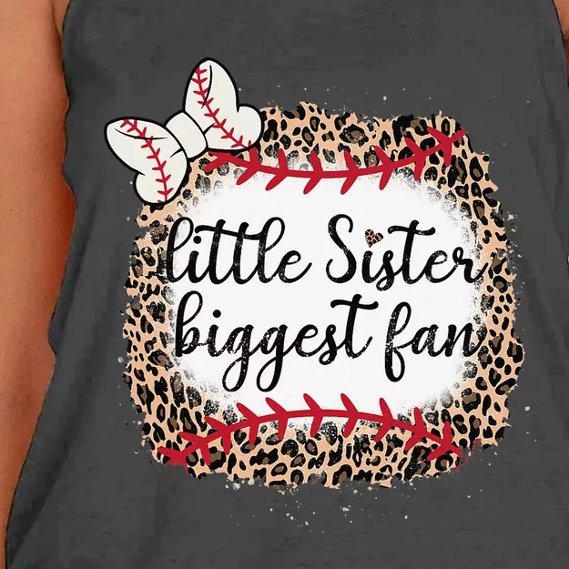 Leopard Print Baseball Little Sister Biggest Fan Ball Mom Women's Knotted Racerback Tank