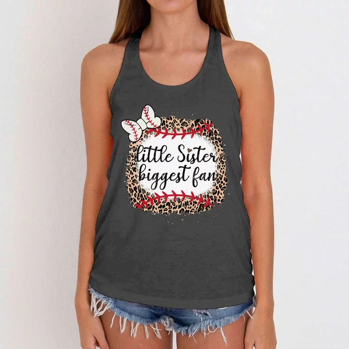 Leopard Print Baseball Little Sister Biggest Fan Ball Mom Women's Knotted Racerback Tank