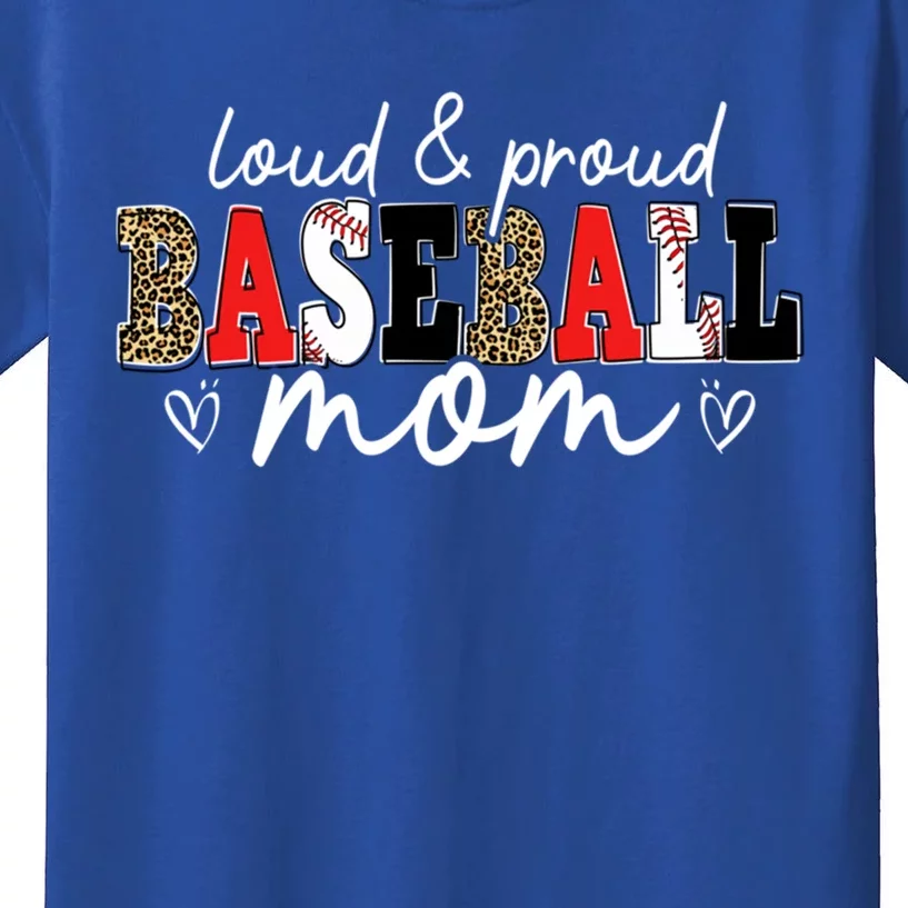 Loud Proud Baseball Mom Leopard Mama Mommy Mothers Day Gift Kids T-Shirt