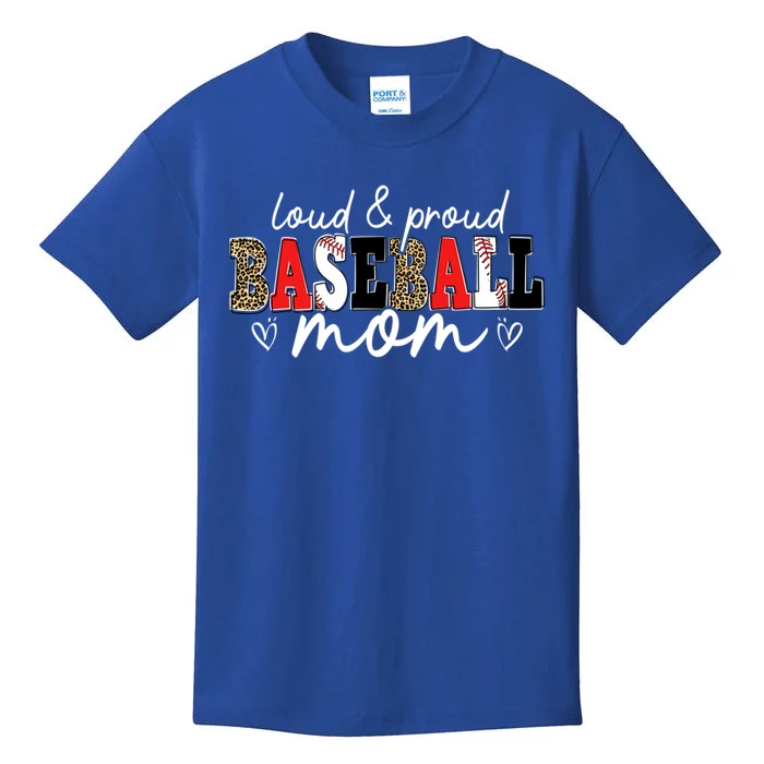 Loud Proud Baseball Mom Leopard Mama Mommy Mothers Day Gift Kids T-Shirt