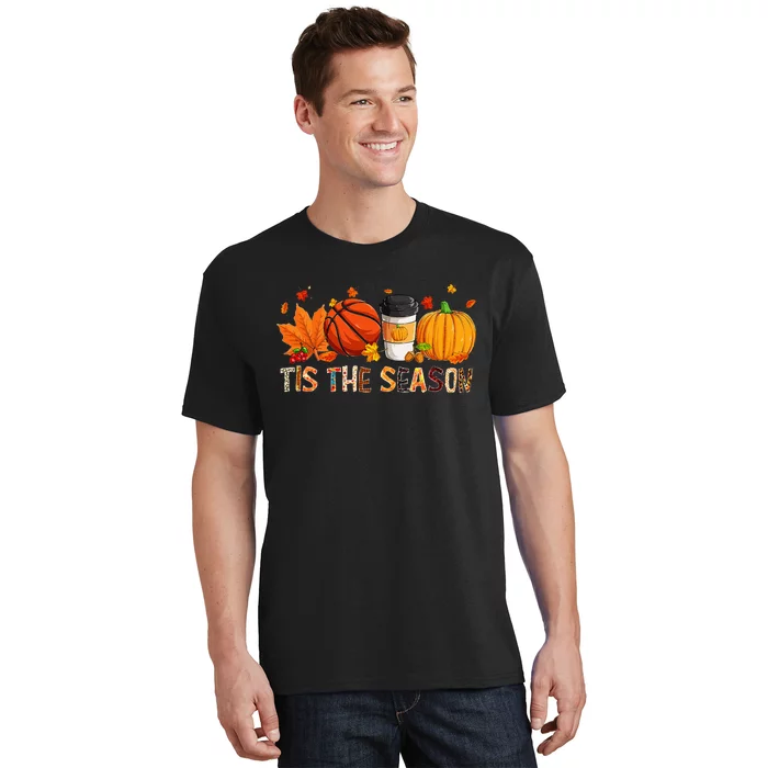 Leopard Pumpkin Basketball Halloween Fall Leaf Decor T-Shirt