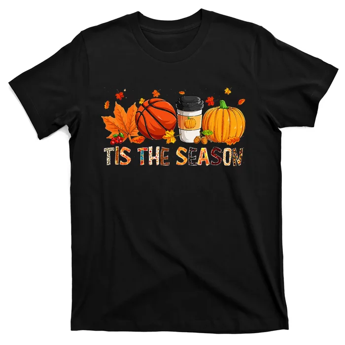 Leopard Pumpkin Basketball Halloween Fall Leaf Decor T-Shirt