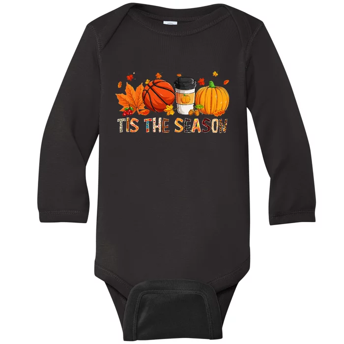 Leopard Pumpkin Basketball Halloween Fall Leaf Decor Baby Long Sleeve Bodysuit