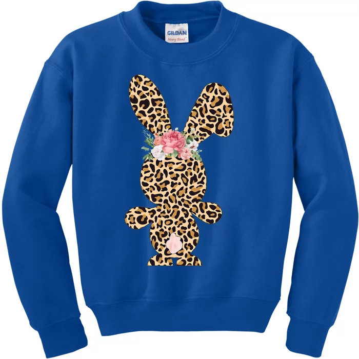 Leopard Print Bunny Flowers Happy Easter Day Great Gift Kids Sweatshirt