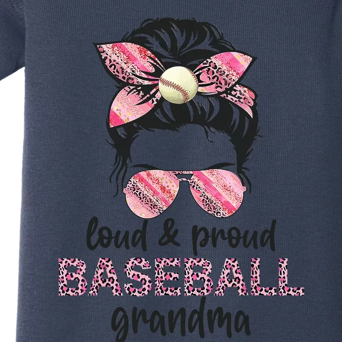 Loud Proud BaseBall Grandma Life Messy Bun Leopard Game Day Baby Bodysuit