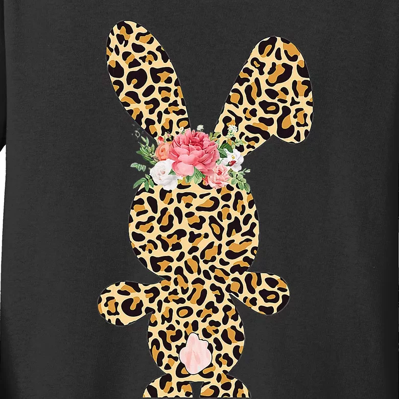 Leopard Print Bunny Flowers Happy Easter day Kids Long Sleeve Shirt