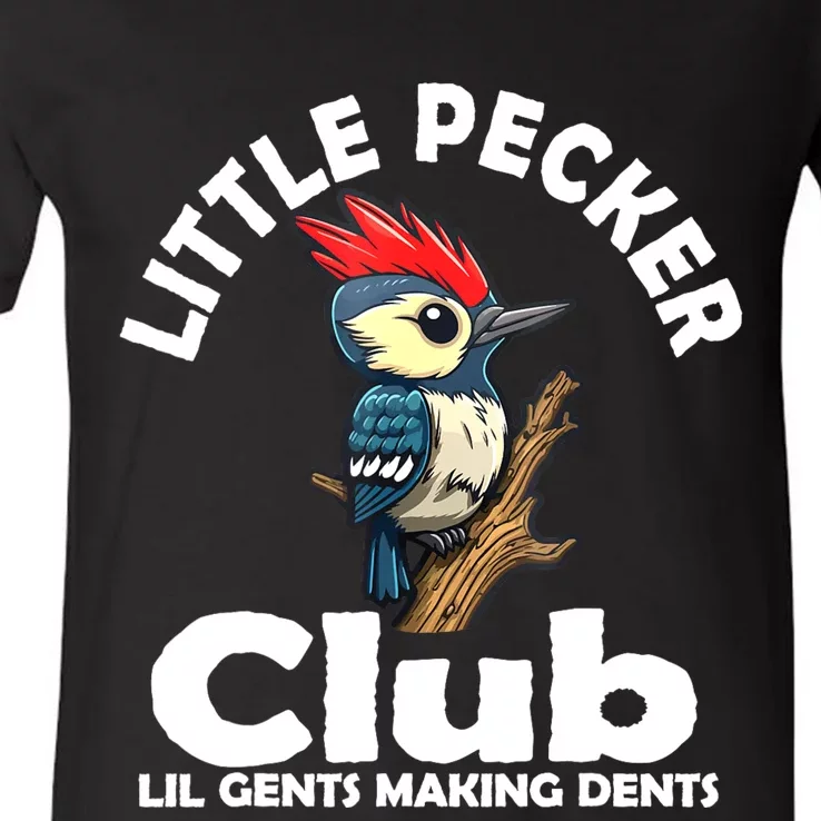 Little Pecker Club Lil Gents Making Dents Funny Woodpecker V-Neck T-Shirt