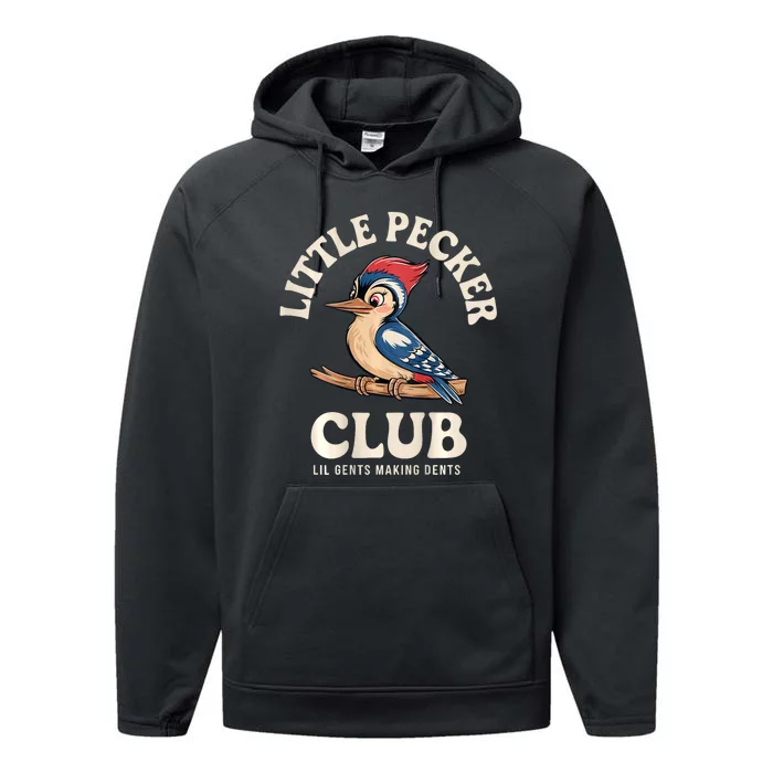 Little Pecker Club Front And Back Funny Woodpecker Performance Fleece Hoodie