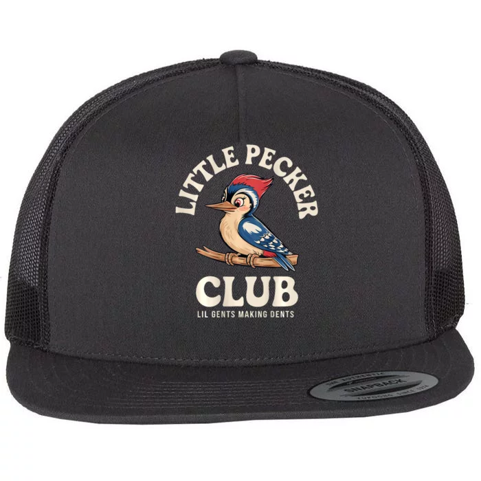 Little Pecker Club Front And Back Funny Woodpecker Flat Bill Trucker Hat