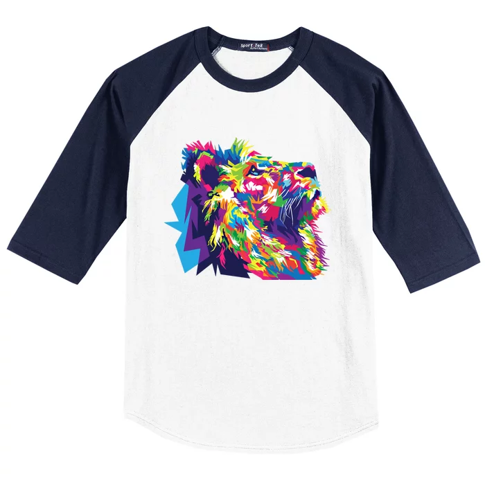 Lion Portrait Colorful African Lion Large Cat Wild Nature Gift Baseball Sleeve Shirt