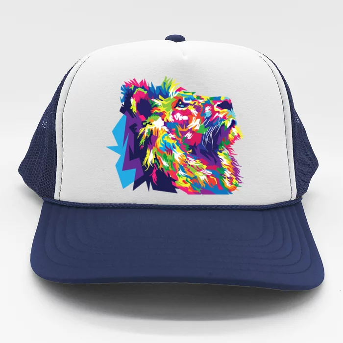 Lion Portrait Colorful African Lion Large Cat Wild Nature Gift Trucker Hat