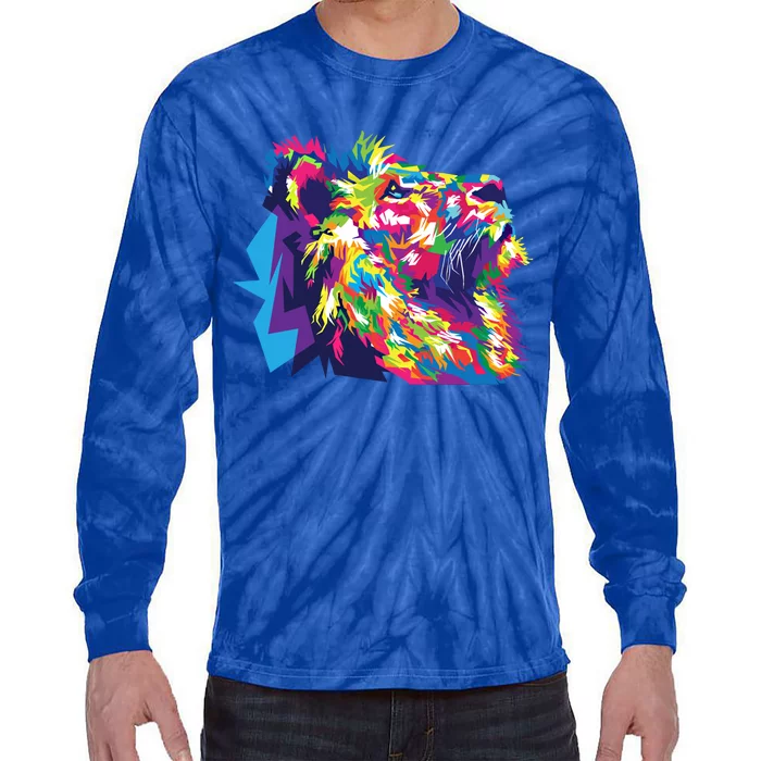 Lion Portrait Colorful African Lion Large Cat Wild Nature Gift Tie-Dye Long Sleeve Shirt