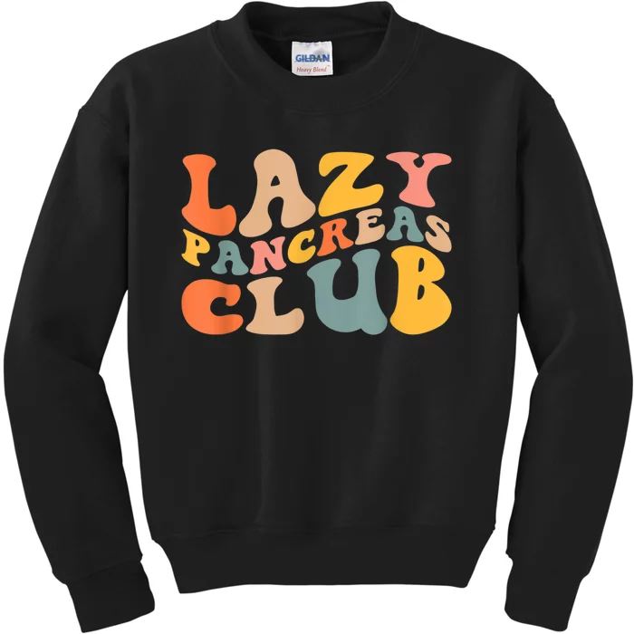 Lazy Pancreas Club T1D Retro Groovy Diabetes Awareness Kids Sweatshirt