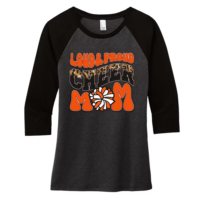 Loud Proud Cheer Mom Orange Team Leopard Funny Cheer Crew Women's Tri-Blend 3/4-Sleeve Raglan Shirt