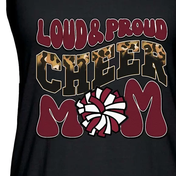 Loud Proud Cheer Mom Maroon Team Leopard Funny Cheer Crew Ladies Essential Flowy Tank