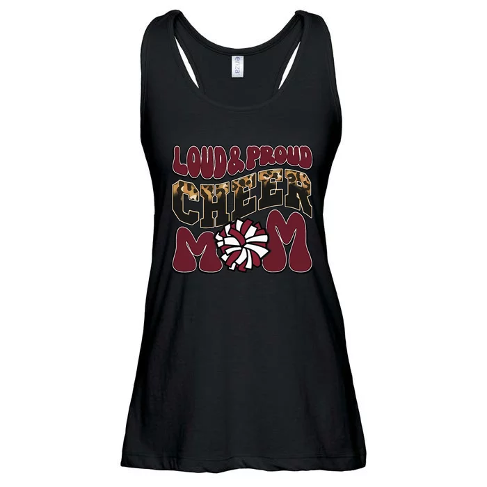 Loud Proud Cheer Mom Maroon Team Leopard Funny Cheer Crew Ladies Essential Flowy Tank