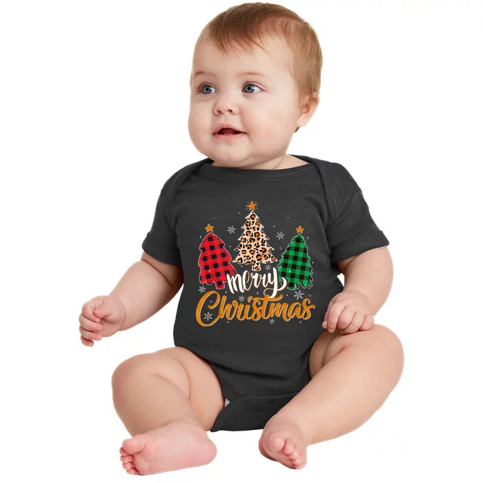 Leopard Plaid Christmas Tree Merry Christmas Tank Top Baby Bodysuit