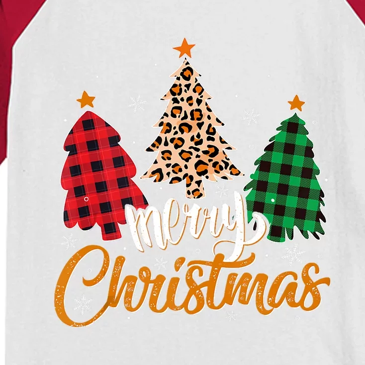 Leopard Plaid Christmas Tree Merry Christmas Tank Top Kids Colorblock Raglan Jersey