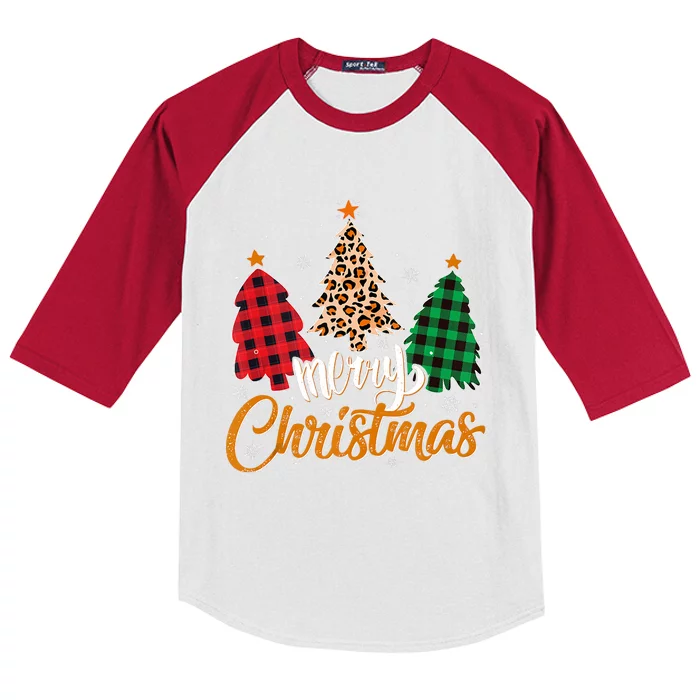 Leopard Plaid Christmas Tree Merry Christmas Tank Top Kids Colorblock Raglan Jersey