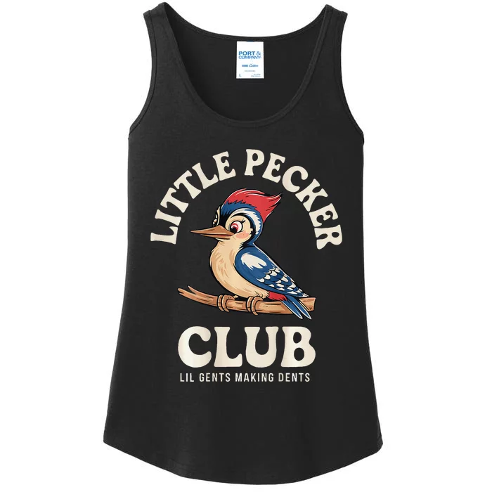 Little Pecker Club Front And Back Funny Woodpecker Ladies Essential Tank