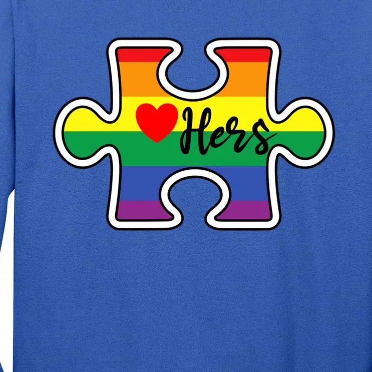 Lgbt Pride Couple Valentine Lesbian Hers Rainbow Puzzle Gay Meaningful Gift Tall Long Sleeve T-Shirt