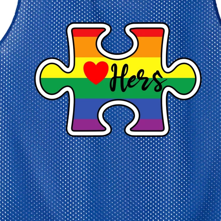 Lgbt Pride Couple Valentine Lesbian Hers Rainbow Puzzle Gay Meaningful Gift Mesh Reversible Basketball Jersey Tank