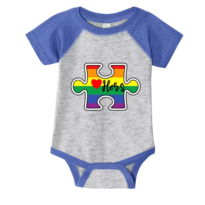 Lgbt Pride Couple Valentine Lesbian Hers Rainbow Puzzle Gay Meaningful Gift Infant Baby Jersey Bodysuit