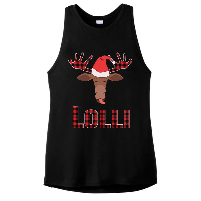 Lolli Pop Christmas Matching Family Group Moose Red Plaid Meaningful Gift Ladies Tri-Blend Wicking Tank